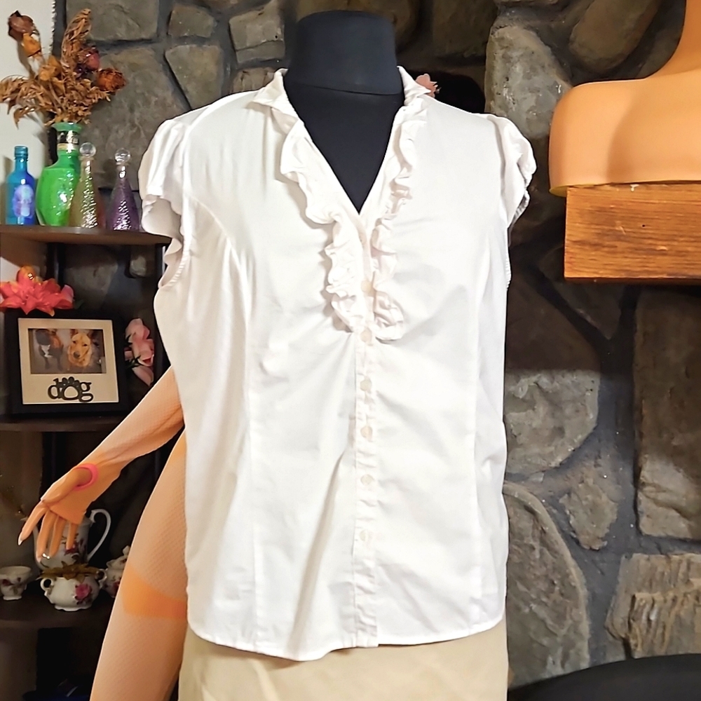 Sunny Leigh White Ruffle Button-up